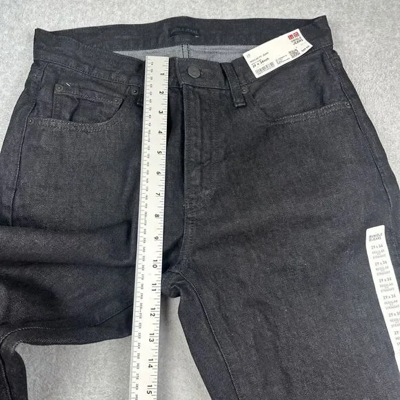 Uniqlo Jeans Mens 29x34 Black Denim Straight 5 Pocket Casual Regular Fit NWT‎